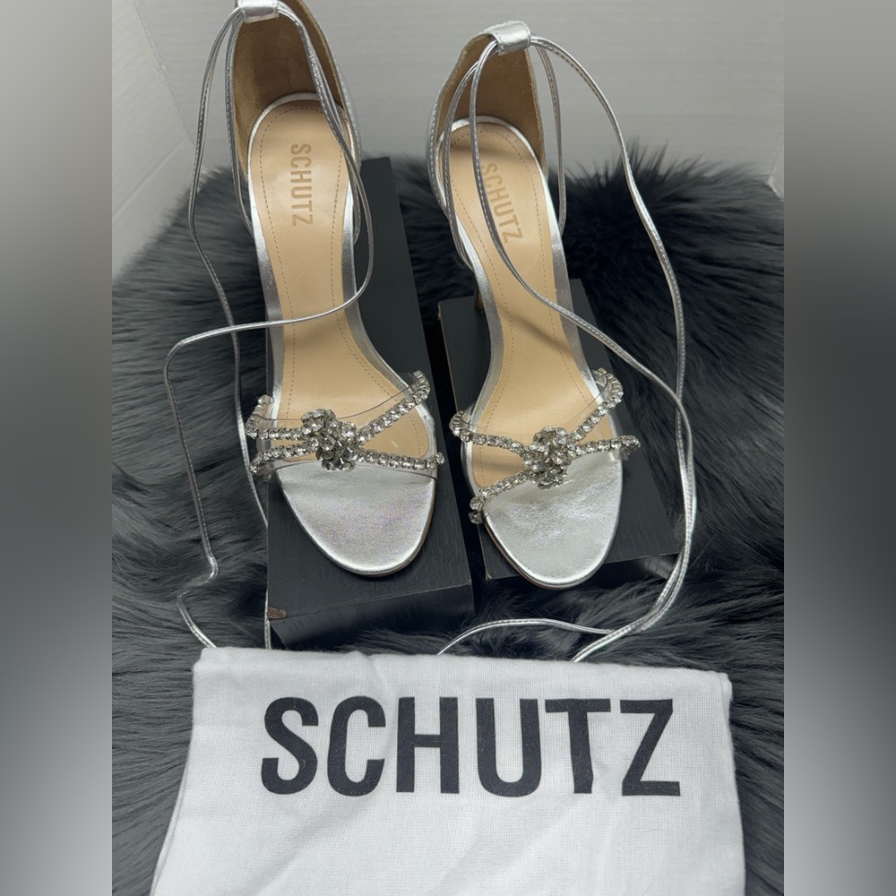 *NEW* SCHUTZ Jayda Crystal Embellished Knotted Strap High Heel Sandals Size 9.5